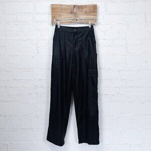 Almost Famous Faux Leather Cargo Pants Black Y2K Streetwear Grunge Edgy XS‎